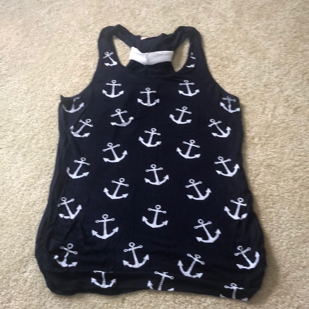 Navy anchor tank w/cute chiffon tie in back XL